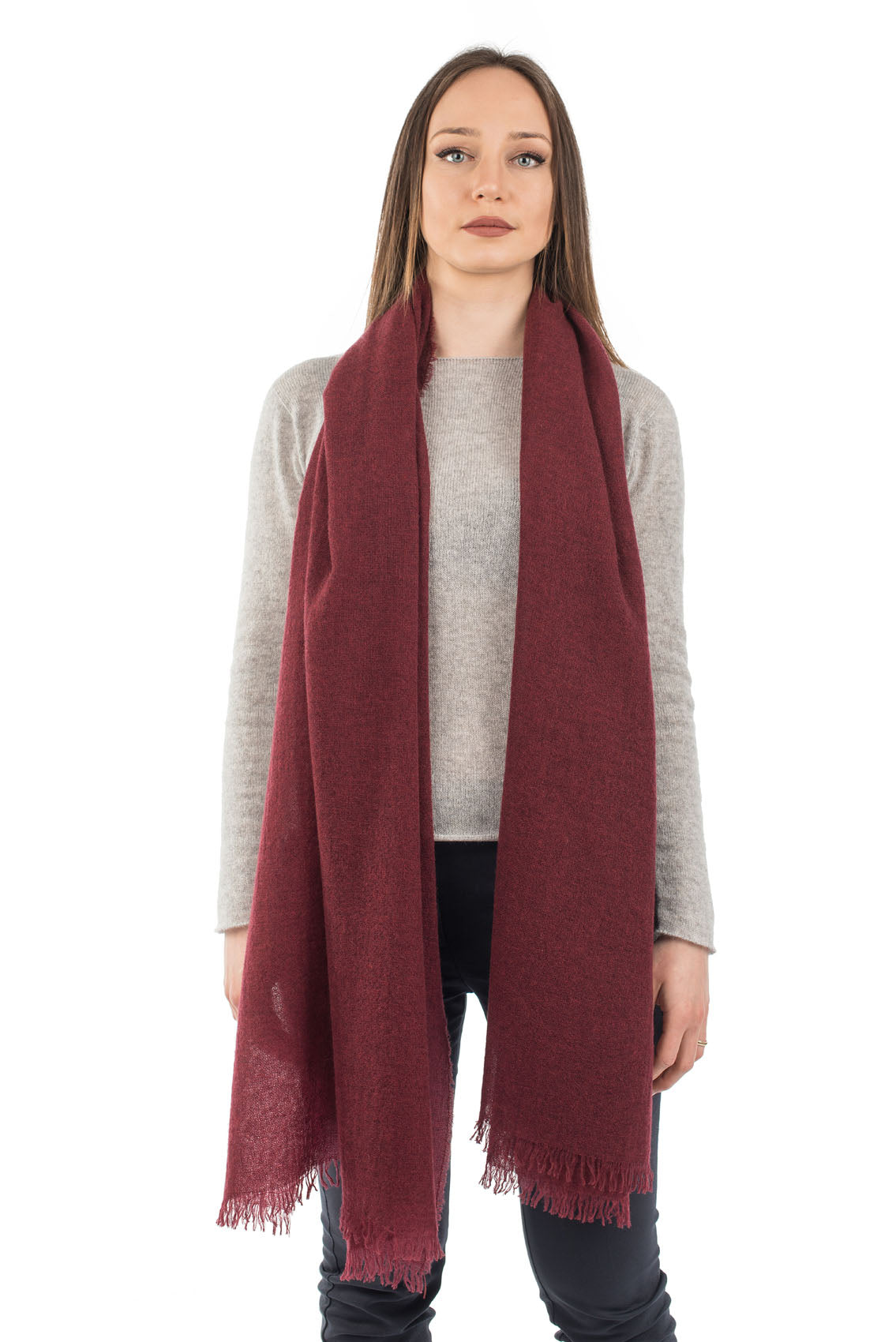 Women's 100% cashmere pashmina, colour Bordeaux | Dalle Piane Cashmere