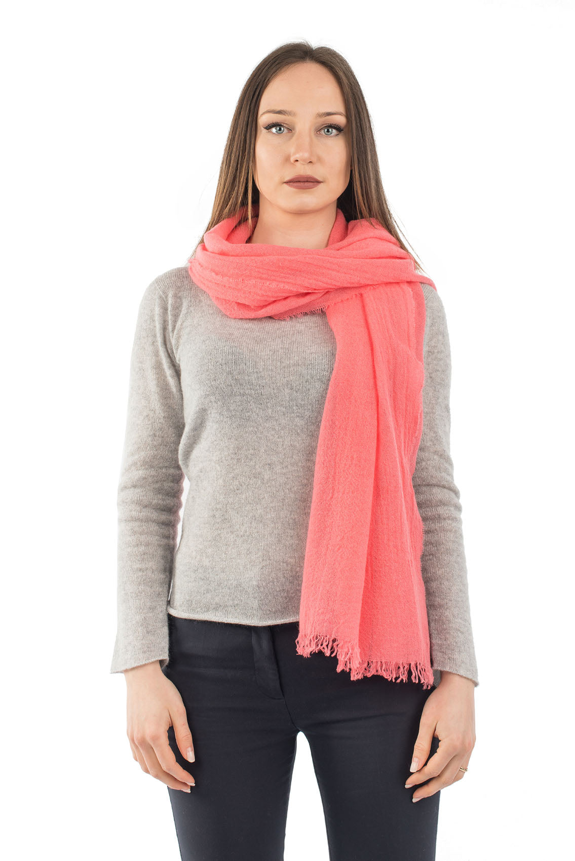 Women's 100% cashmere pashmina, colour Coral, view 2 | Dalle Piane Cashmere