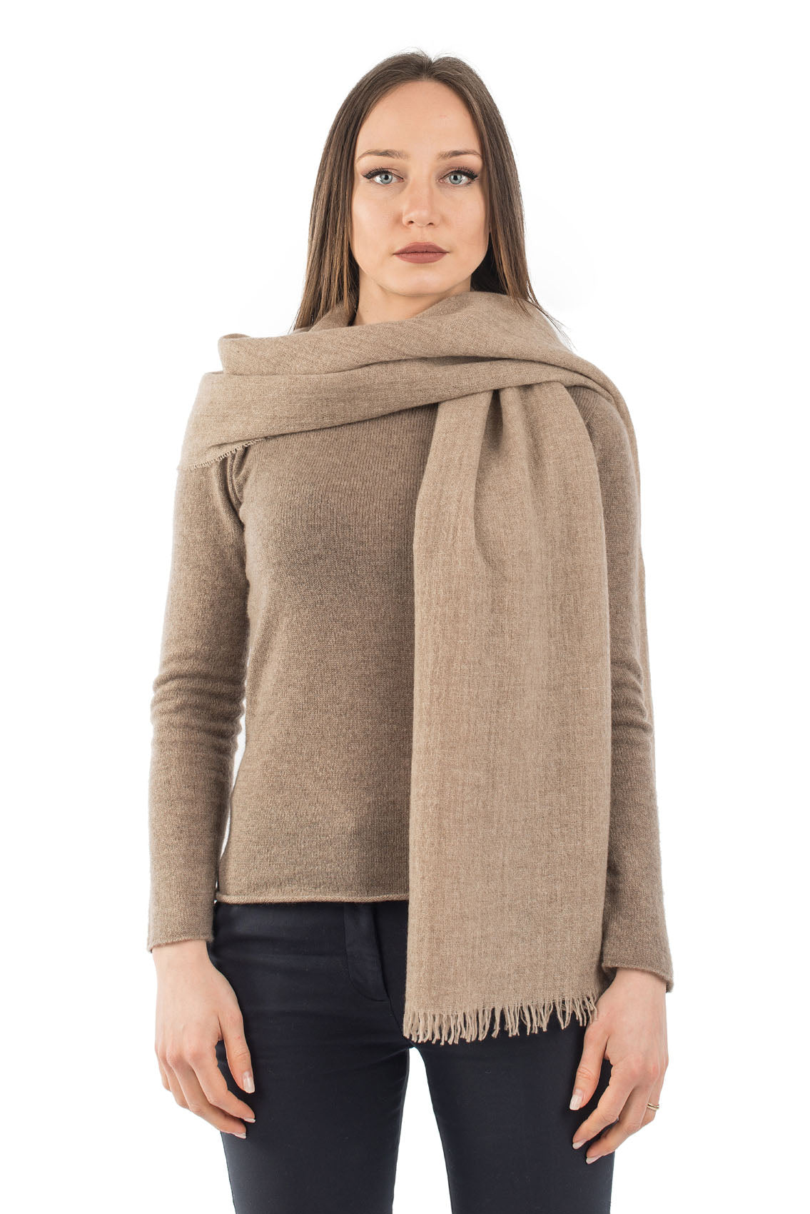 Women's 100% cashmere pashmina, colour Mink, view 2 | Dalle Piane Cashmere