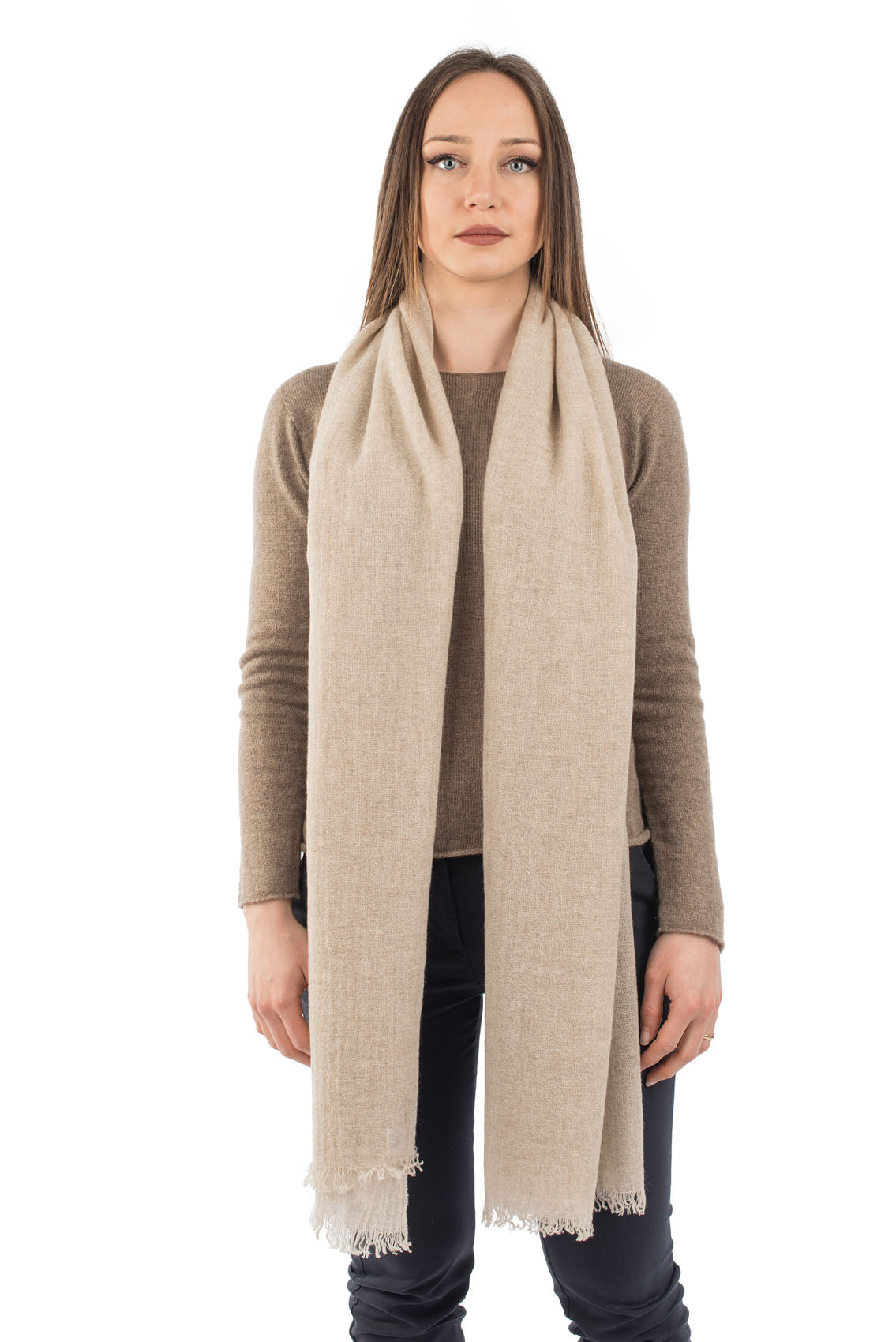 Women's 100% cashmere pashmina, colour Beige | Dalle Piane Cashmere