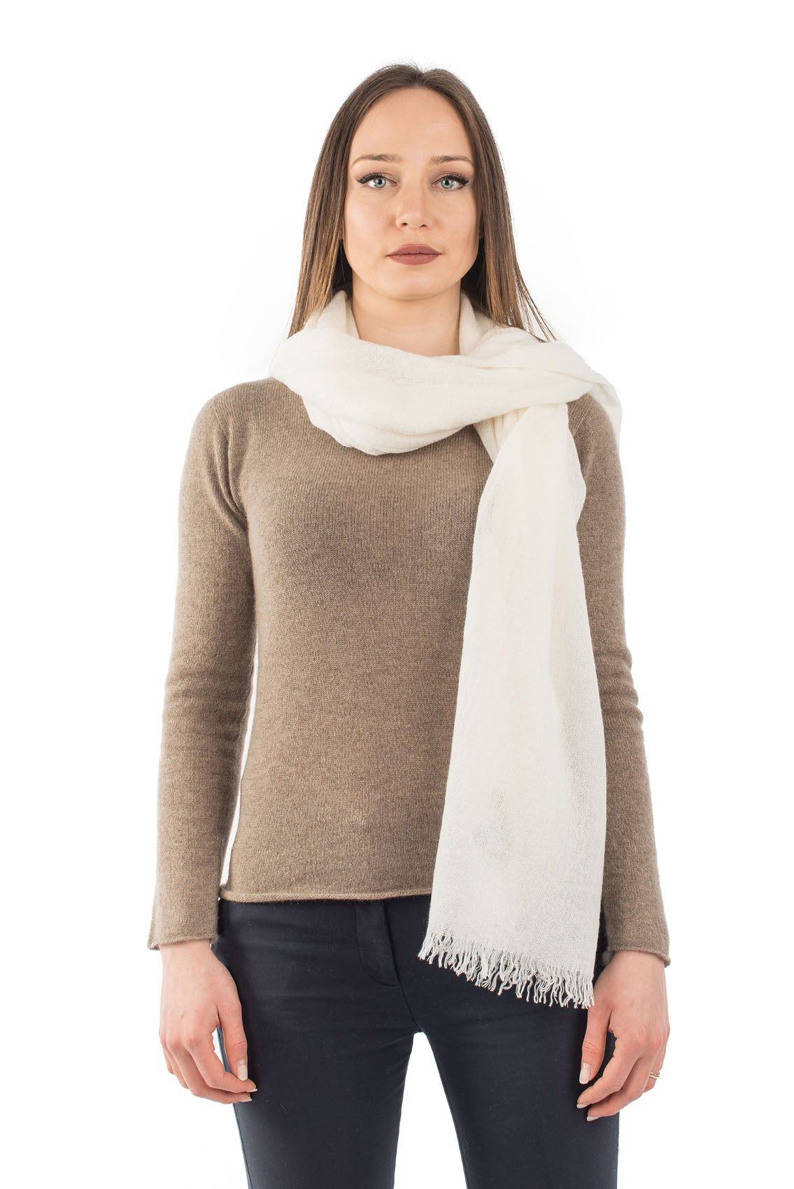 Women's 100% cashmere pashmina, colour Cream, view 2 | Dalle Piane Cashmere