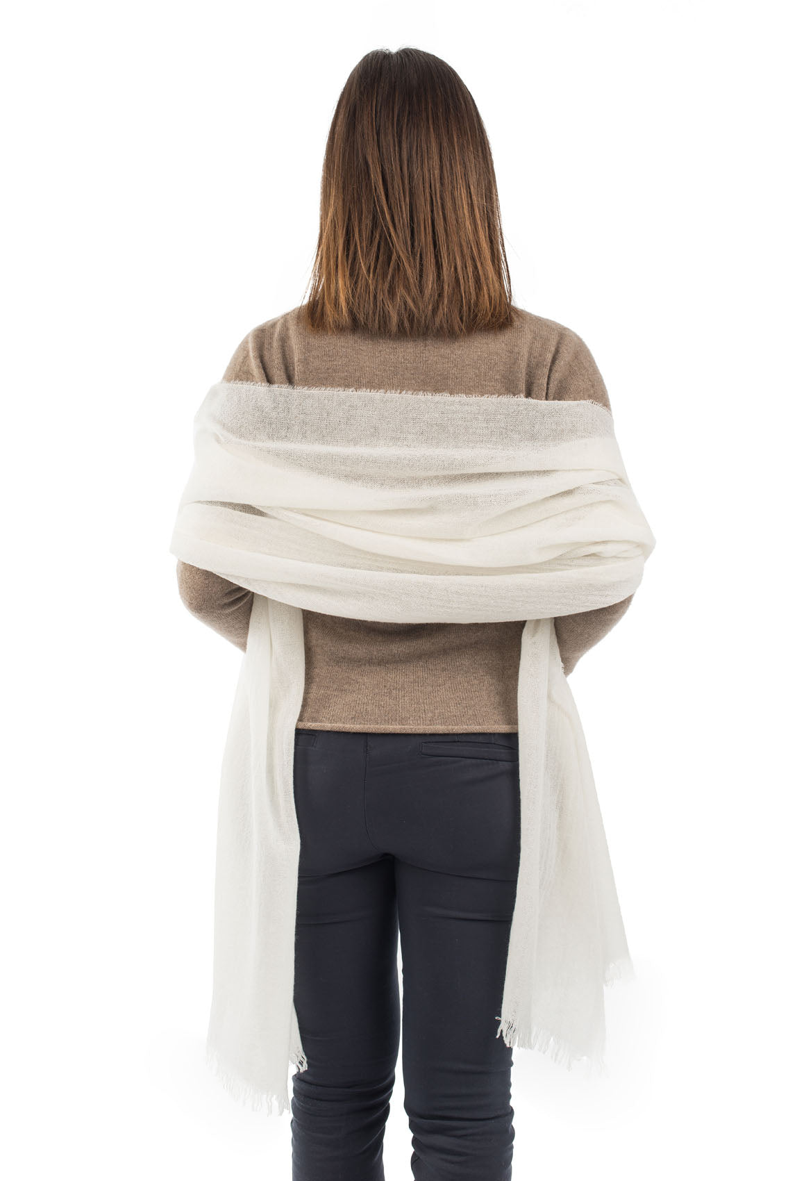Women's 100% cashmere pashmina, colour Cream, view 4 | Dalle Piane Cashmere