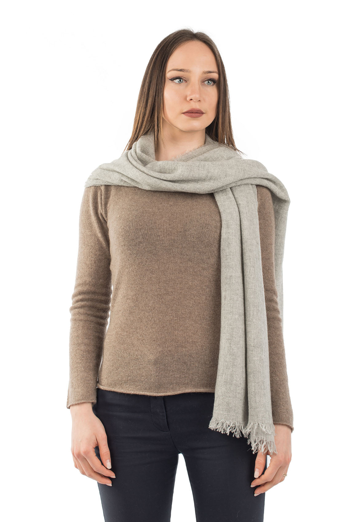 Women's 100% cashmere pashmina, colour Grey, view 4 | Dalle Piane Cashmere