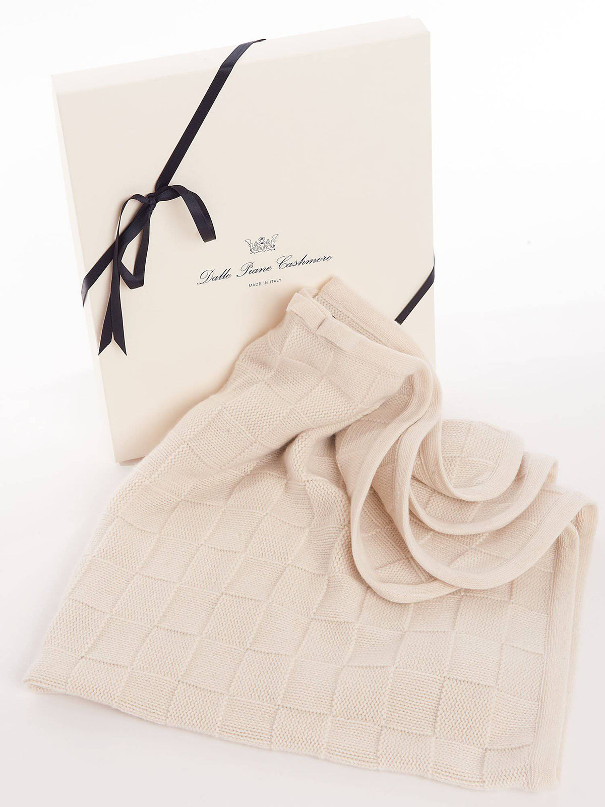 100% cashmere baby blanket with contrast edge, colour Cream | Dalle Piane Cashmere