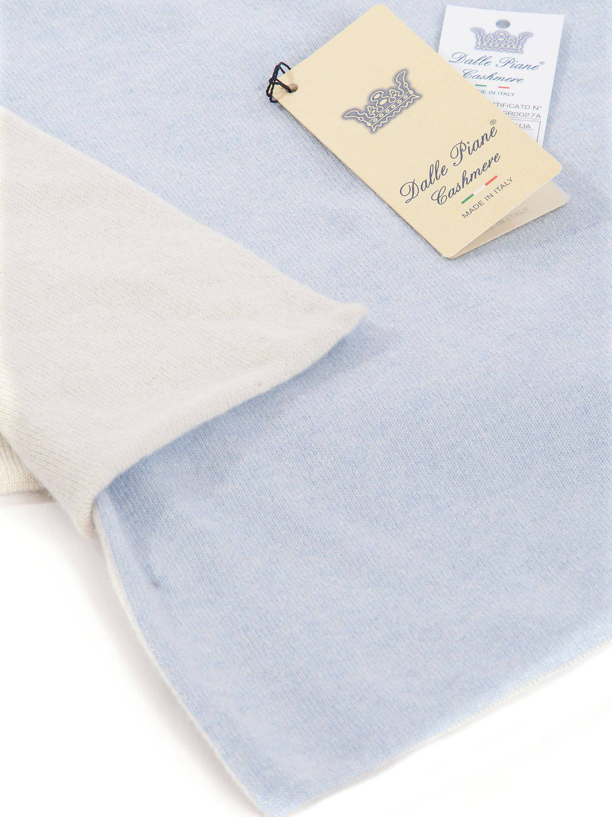 Two-tone 100% cashmere baby blanket, colour Sky, view 3 | Dalle Piane Cashmere