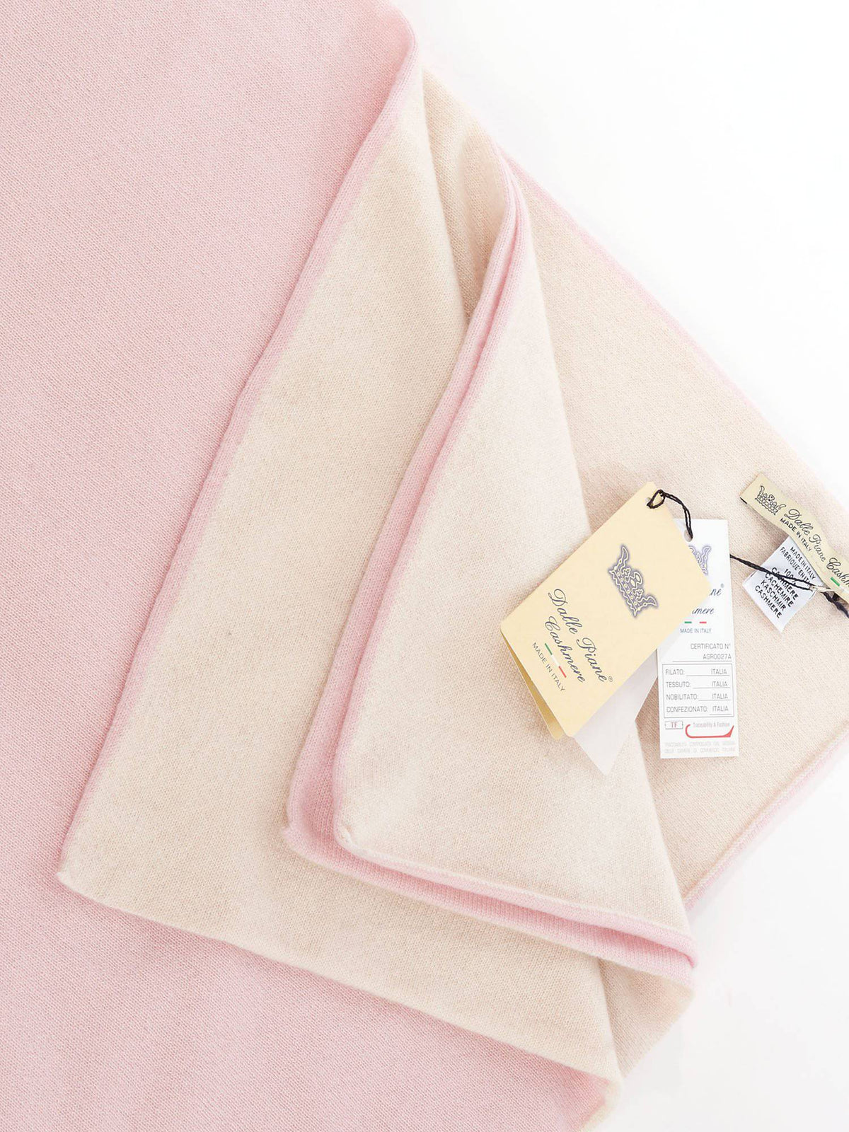 Two-tone 100% cashmere baby blanket, colour Pink, view 2 | Dalle Piane Cashmere