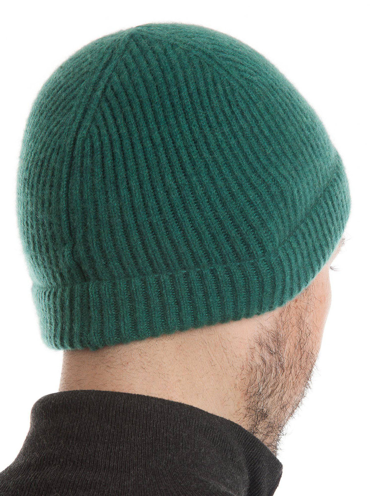Men's fisherman's rib 100% cashmere beanie, colour Green | Dalle Piane Cashmere