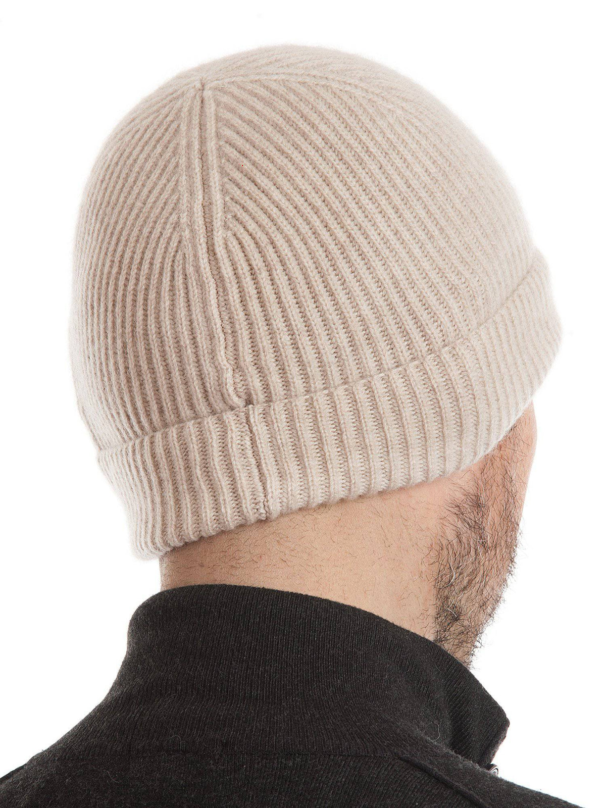 Men's fisherman's rib 100% cashmere beanie, colour Beige | Dalle Piane Cashmere