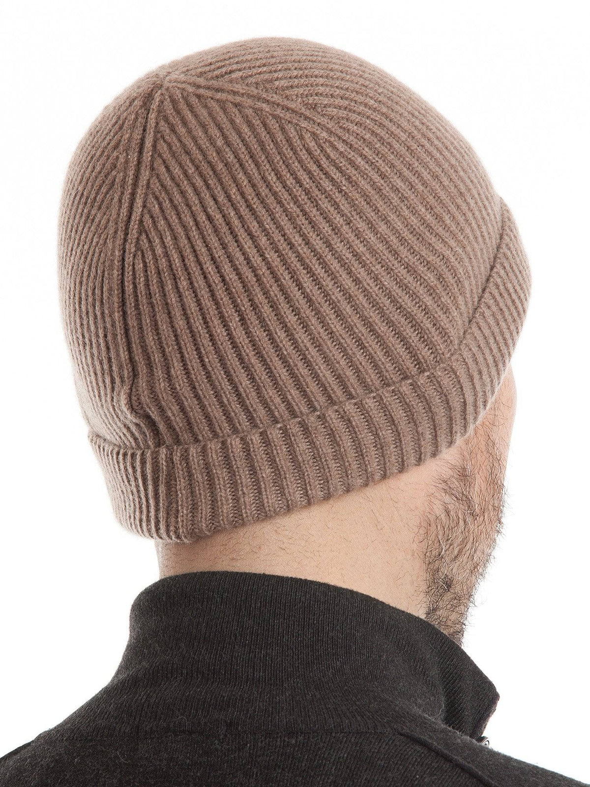 Men's fisherman's rib 100% cashmere beanie, colour Mink | Dalle Piane Cashmere