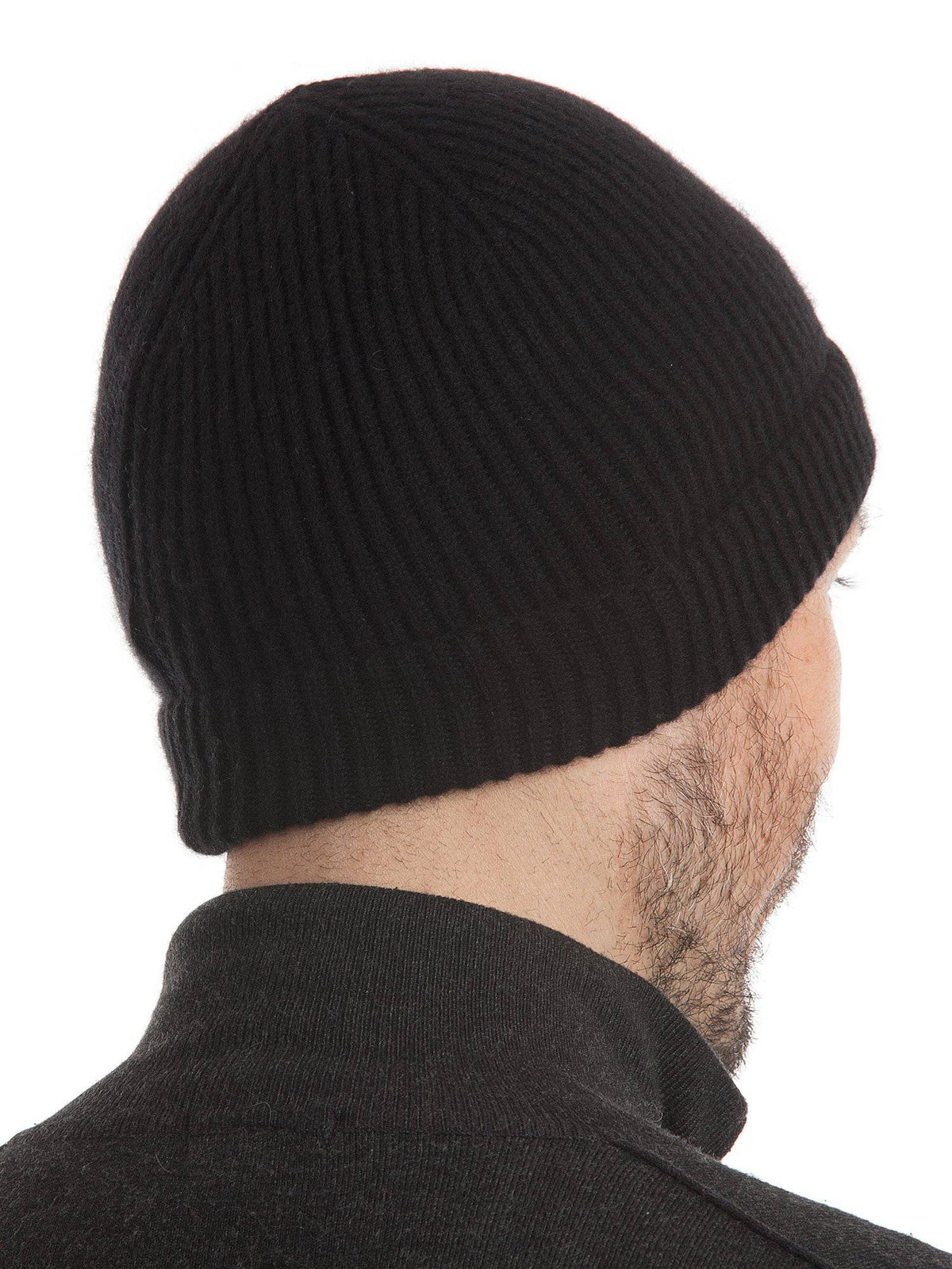 Men's fisherman's rib 100% cashmere beanie, colour Black | Dalle Piane Cashmere