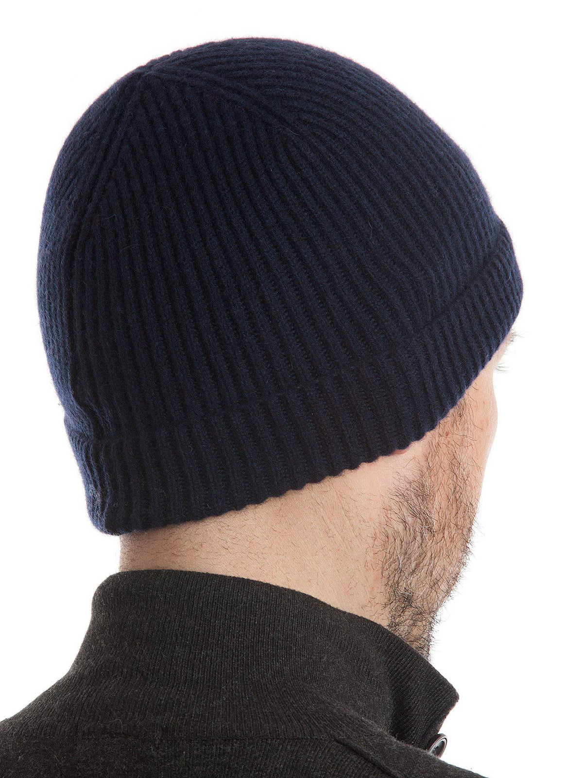 Men's fisherman's rib 100% cashmere beanie, colour Blue | Dalle Piane Cashmere