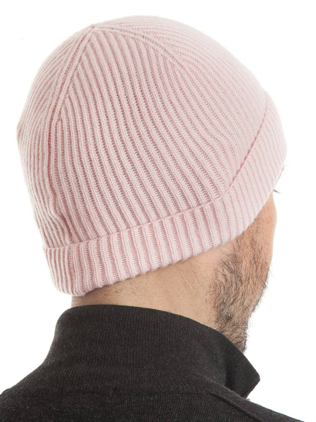 Men's fisherman's rib 100% cashmere beanie, colour Pink | Dalle Piane Cashmere
