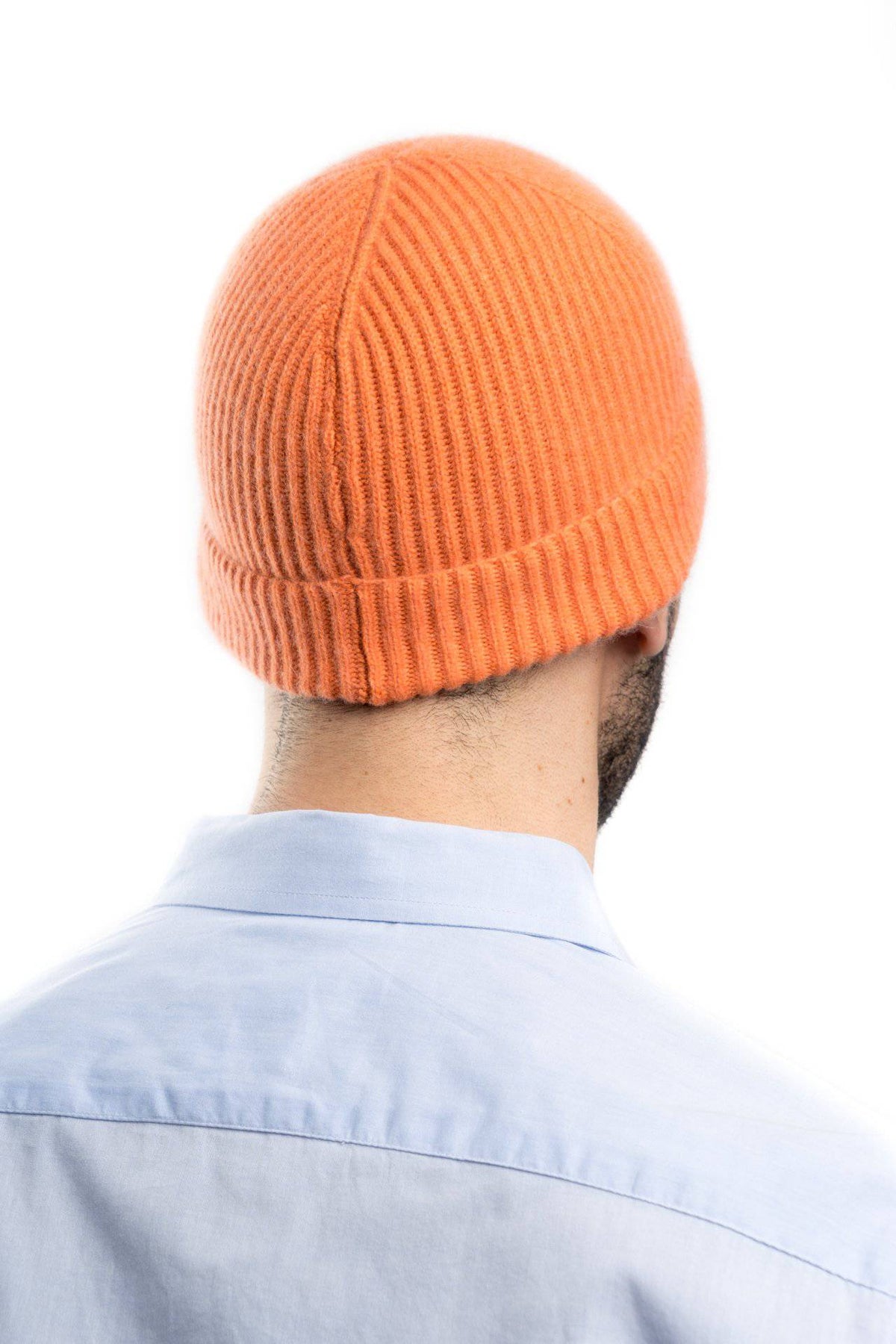 Men's fisherman's rib 100% cashmere beanie, colour Orange | Dalle Piane Cashmere