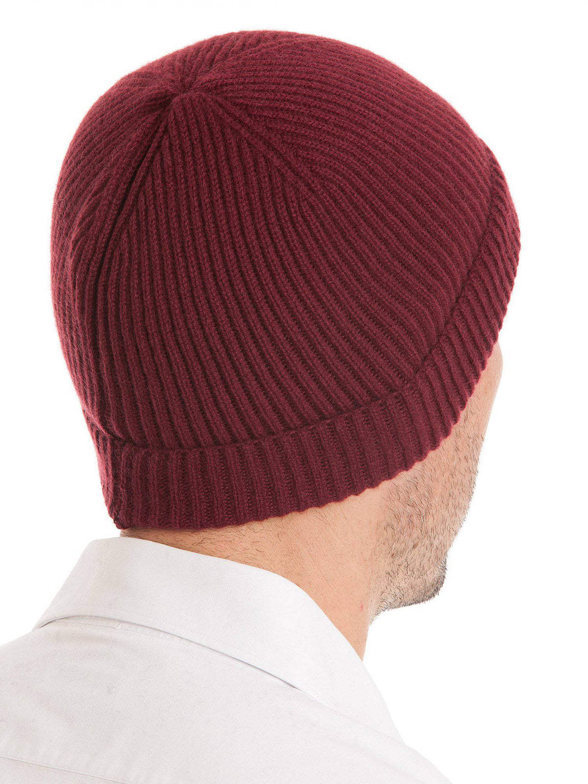 Men's fisherman's rib 100% cashmere beanie, colour Bordeaux | Dalle Piane Cashmere