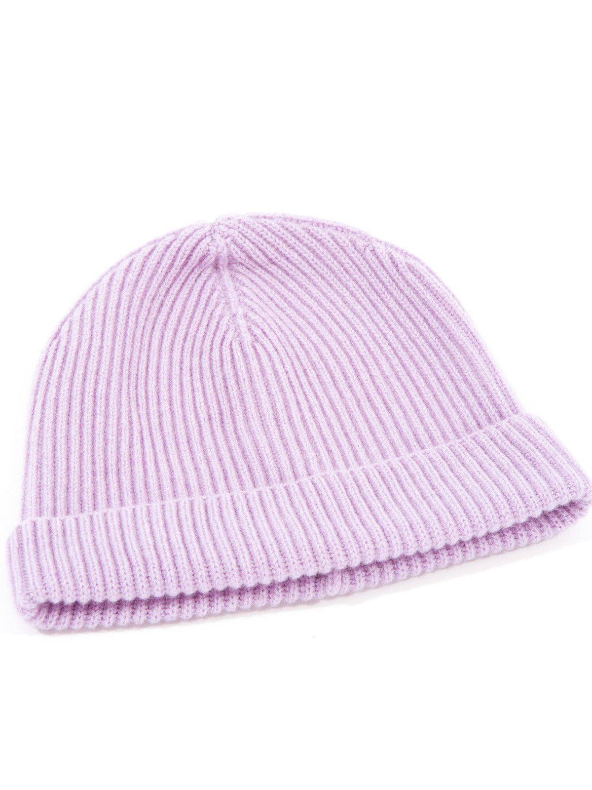 Men's fisherman's rib 100% cashmere beanie, colour Lilac, view 2 | Dalle Piane Cashmere
