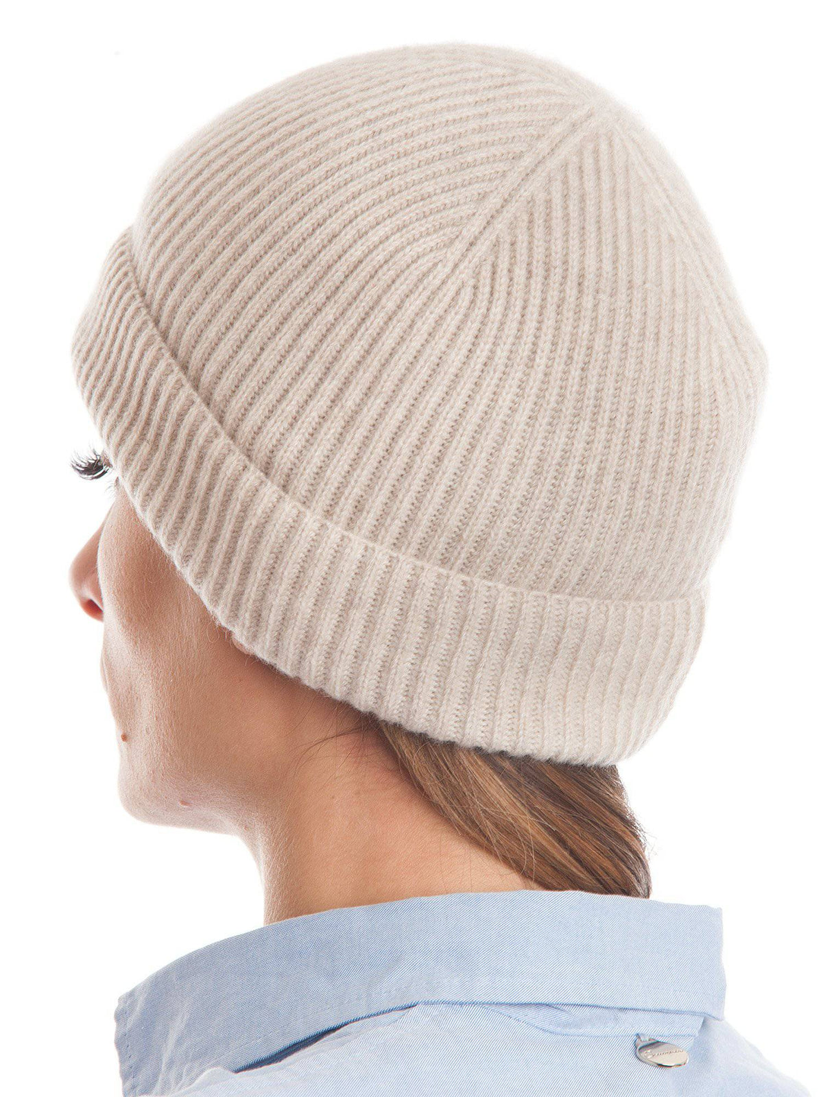 Women's fisherman's rib 100% cashmere beanie, colour Beige | Dalle Piane Cashmere