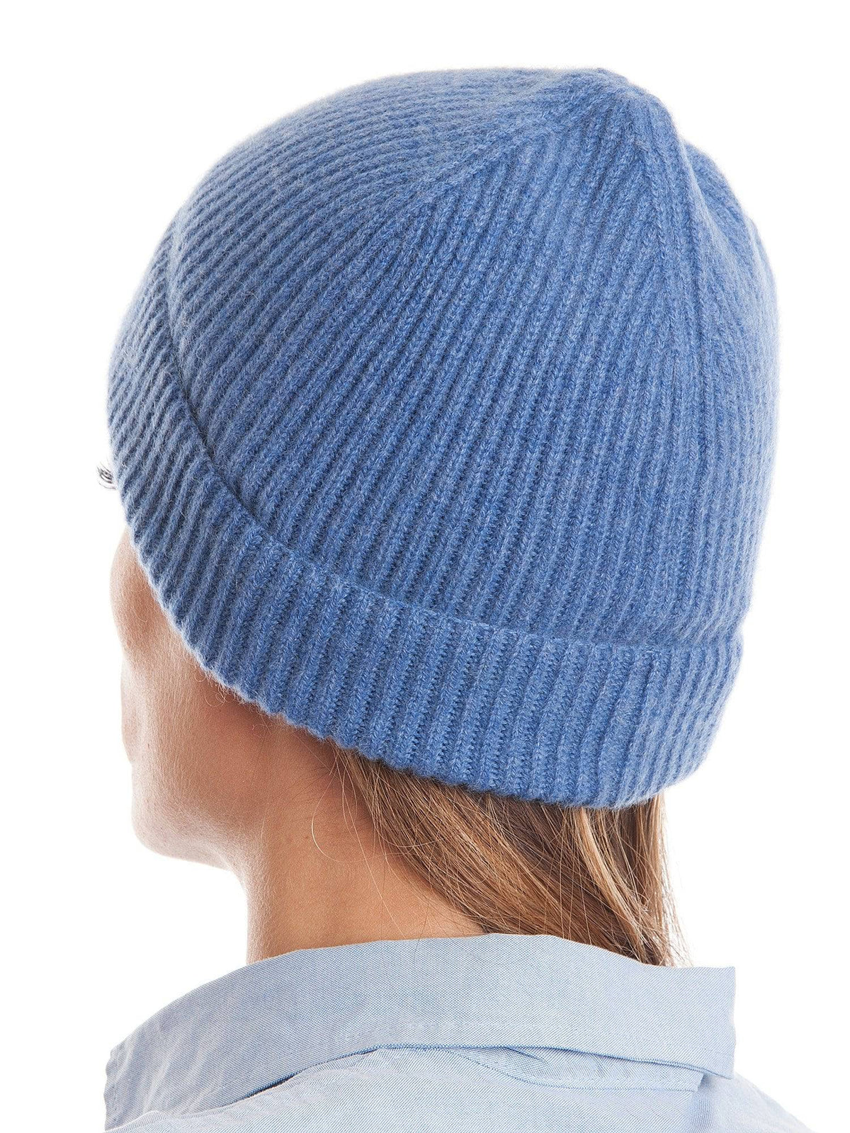 Women's fisherman's rib 100% cashmere beanie, colour Light Blue | Dalle Piane Cashmere