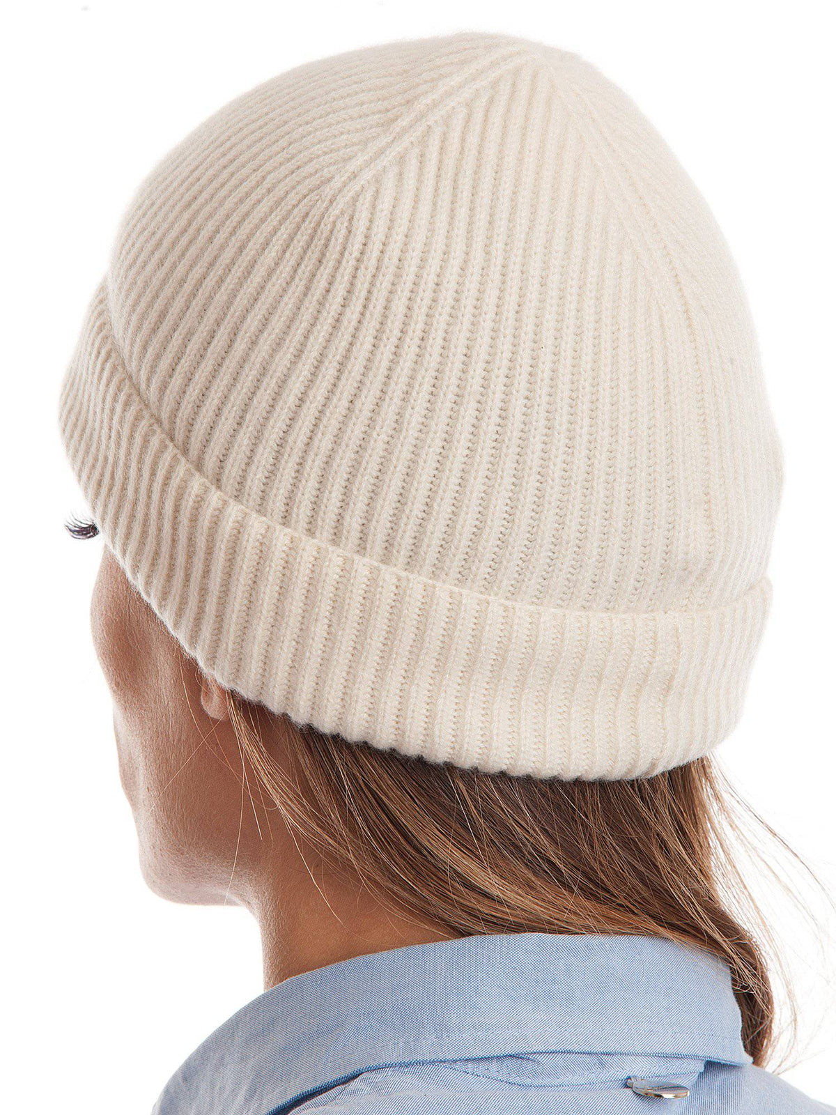 Women's fisherman's rib 100% cashmere beanie, colour Cream | Dalle Piane Cashmere