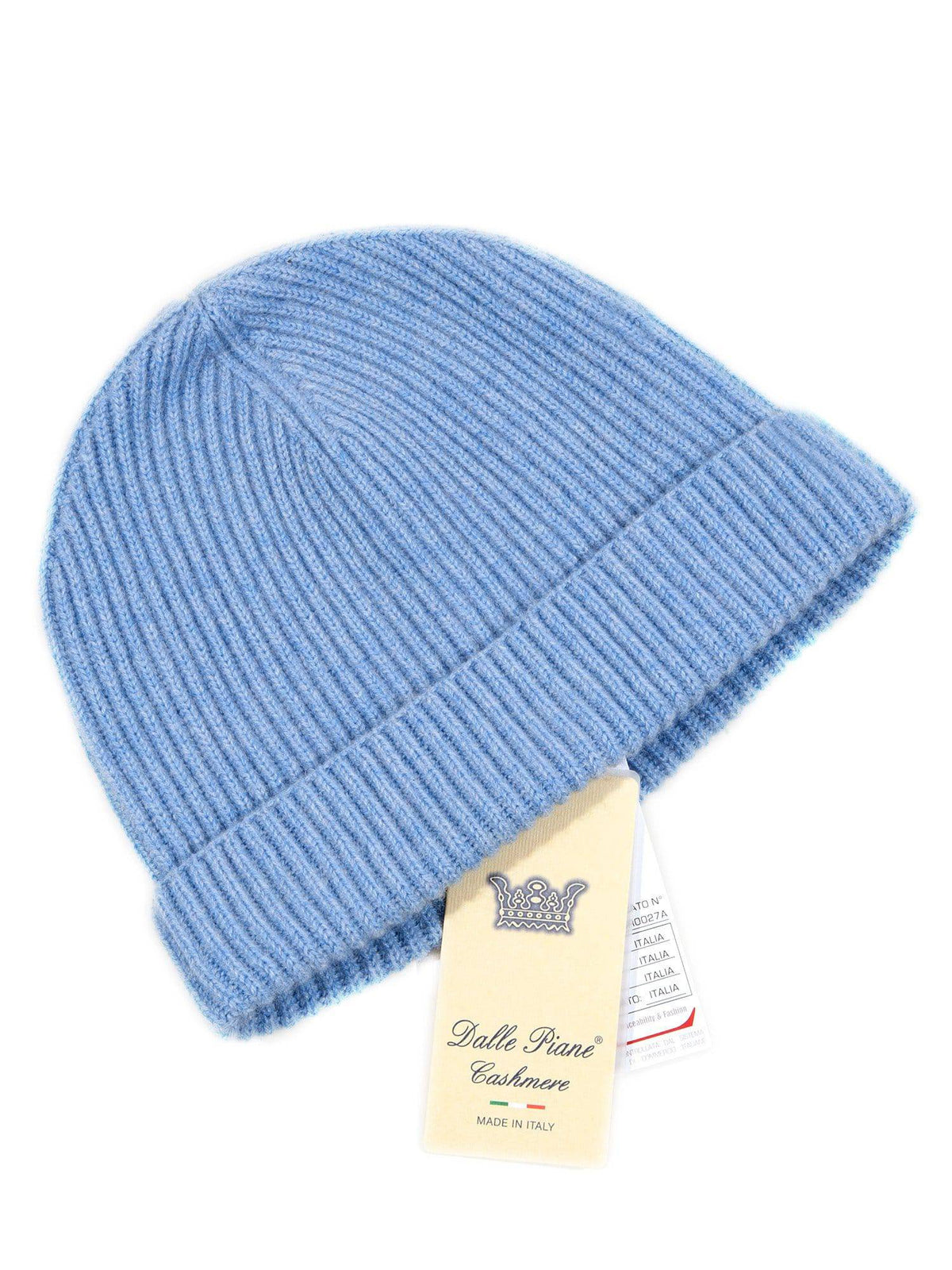 Women's fisherman's rib 100% cashmere beanie, colour Sky, view 2 | Dalle Piane Cashmere