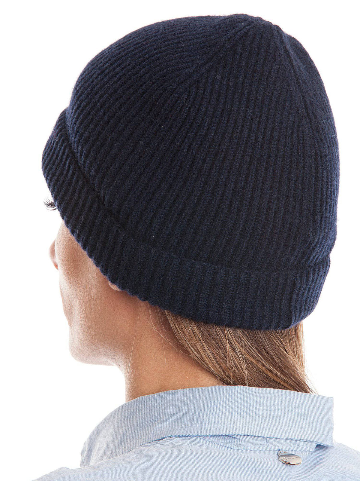 Women's fisherman's rib 100% cashmere beanie, colour Blue | Dalle Piane Cashmere