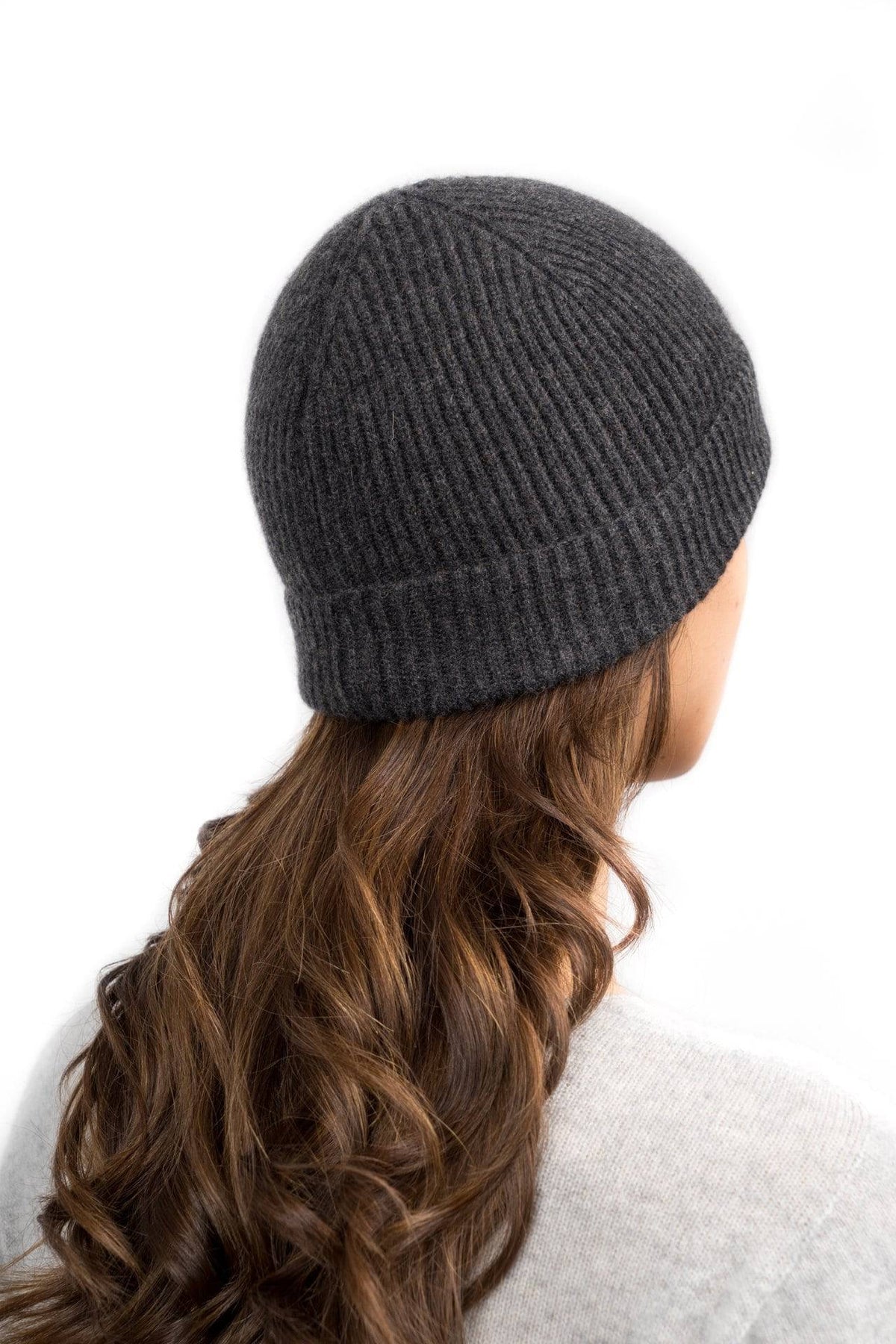 Women's fisherman's rib 100% cashmere beanie, colour Anthracite | Dalle Piane Cashmere