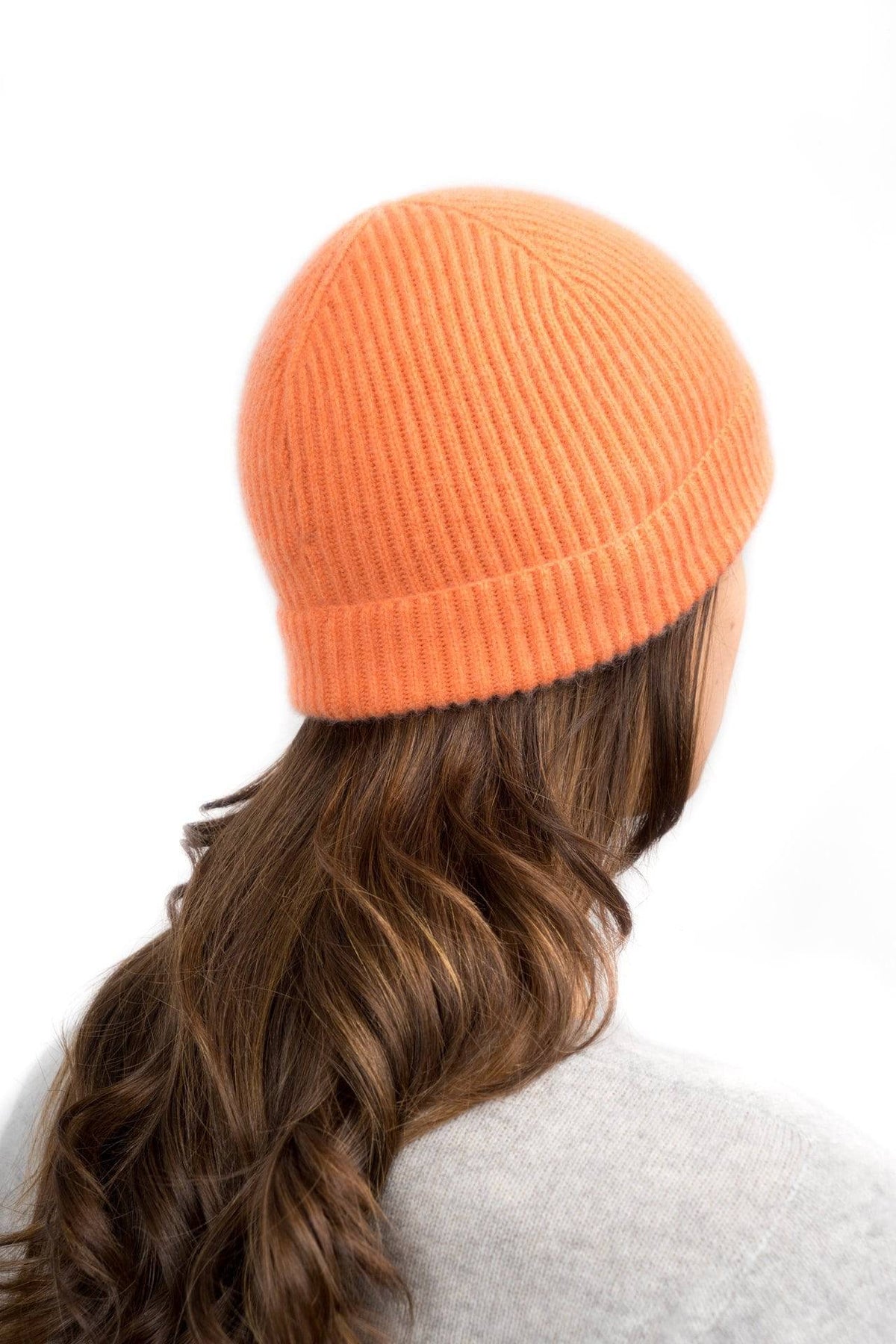 Women's fisherman's rib 100% cashmere beanie, colour Orange | Dalle Piane Cashmere