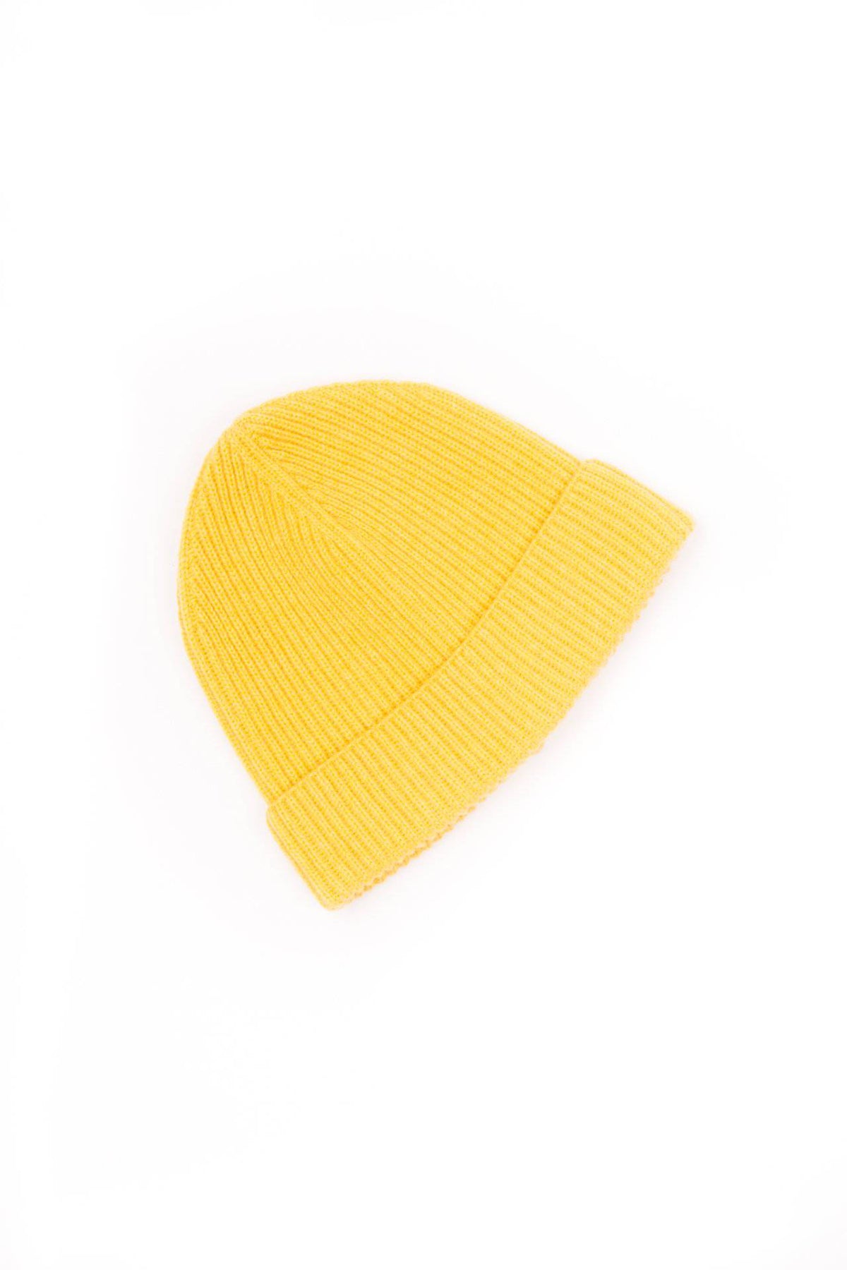 Women's fisherman's rib 100% cashmere beanie, colour Yellow, view 2 | Dalle Piane Cashmere