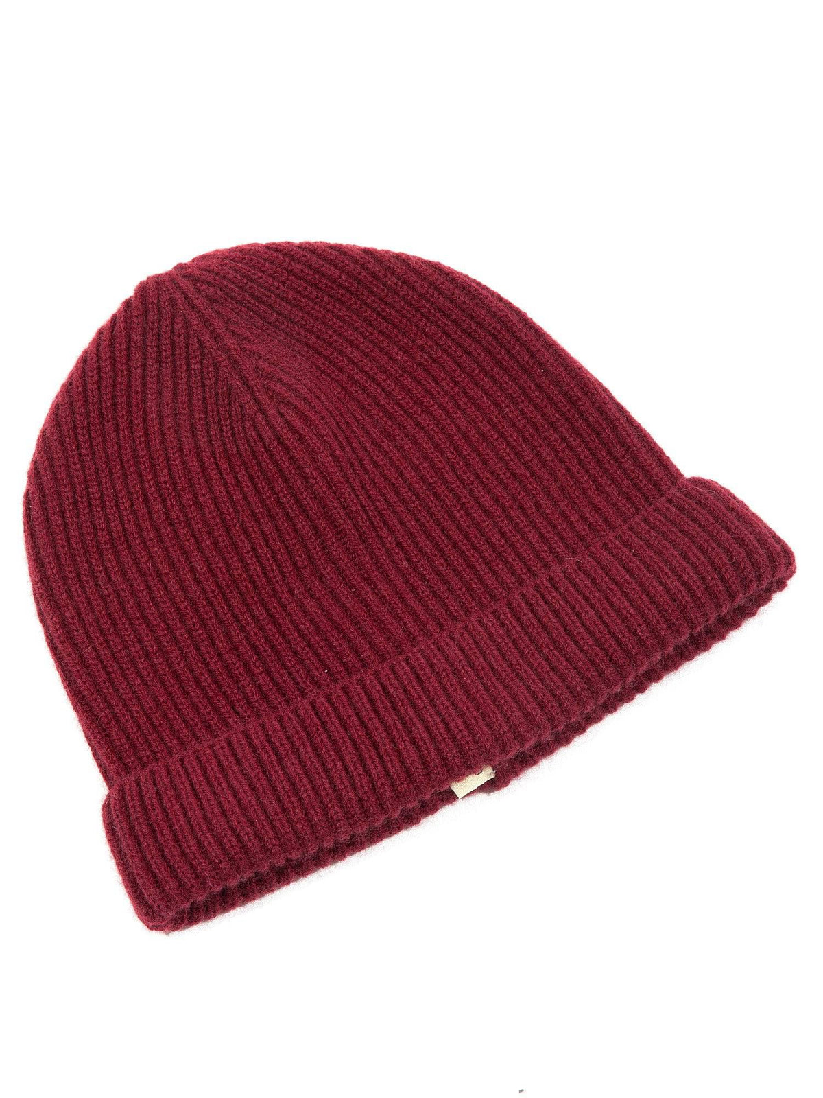 Women's fisherman's rib 100% cashmere beanie, colour Bordeaux, view 2 | Dalle Piane Cashmere