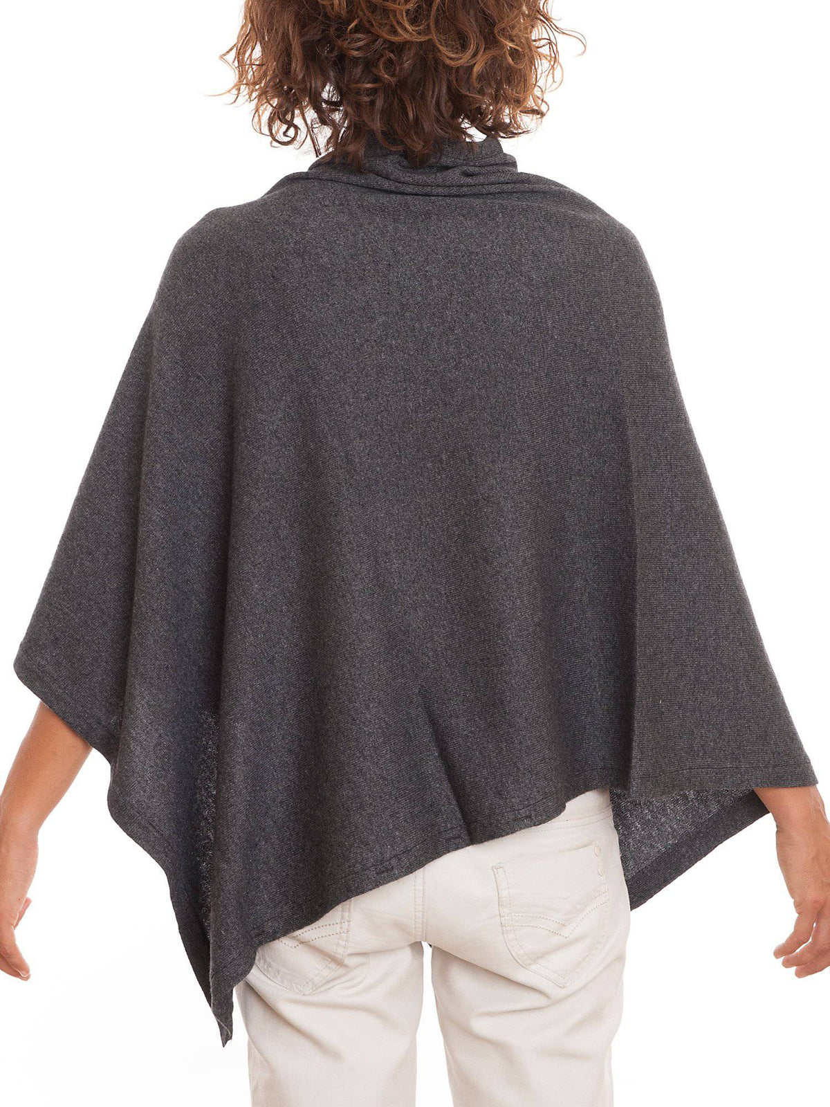 Cashmere blend poncho with buttons, colour Anthracite, view 2 | Dalle Piane Cashmere