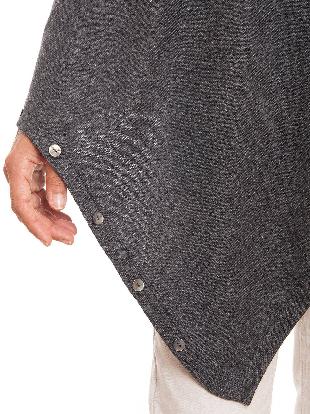 Cashmere blend poncho with buttons, colour Anthracite, view 4 | Dalle Piane Cashmere