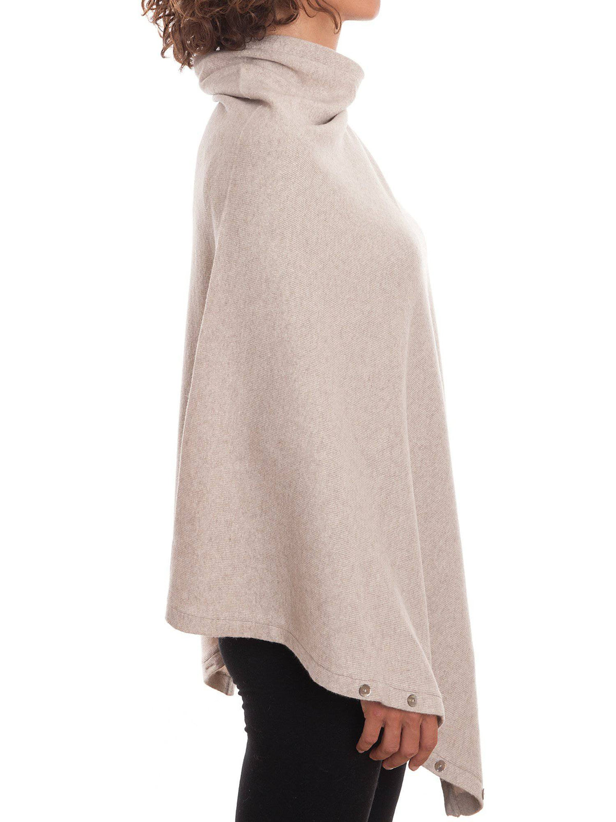Cashmere blend poncho with buttons, colour Beige, view 2 | Dalle Piane Cashmere