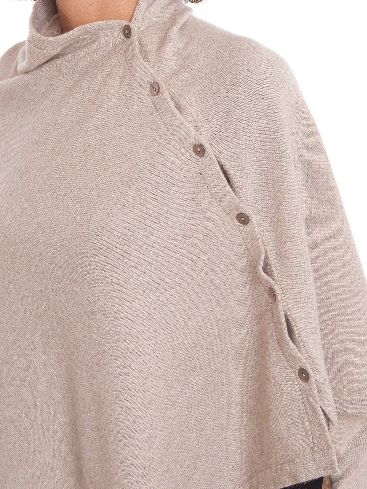 Cashmere blend poncho with buttons, colour Beige, view 4 | Dalle Piane Cashmere