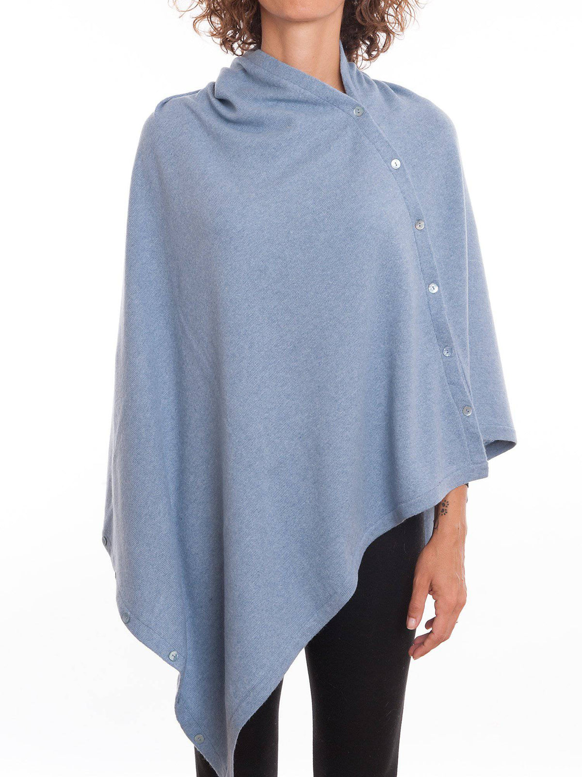 Cashmere blend poncho with buttons, colour Sky | Dalle Piane Cashmere