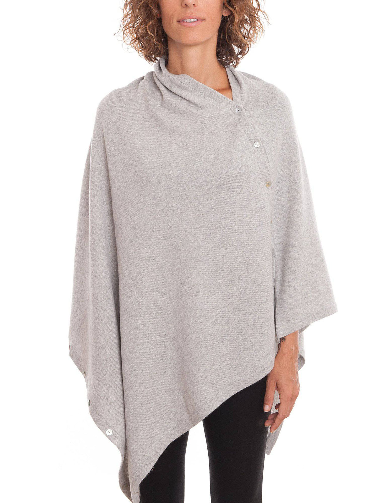 Cashmere blend poncho with buttons, colour Grey | Dalle Piane Cashmere