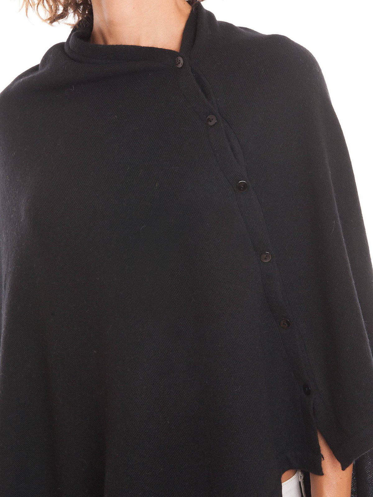 Cashmere blend poncho with buttons, colour Grey, view 5 | Dalle Piane Cashmere