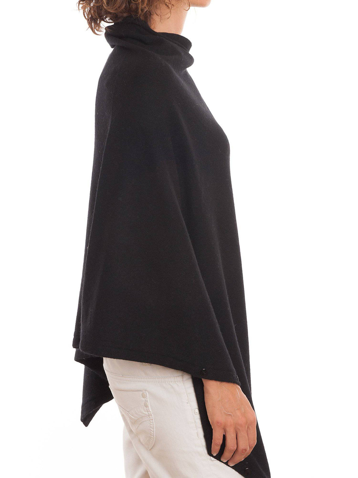 Cashmere blend poncho with buttons, colour Black, view 2 | Dalle Piane Cashmere
