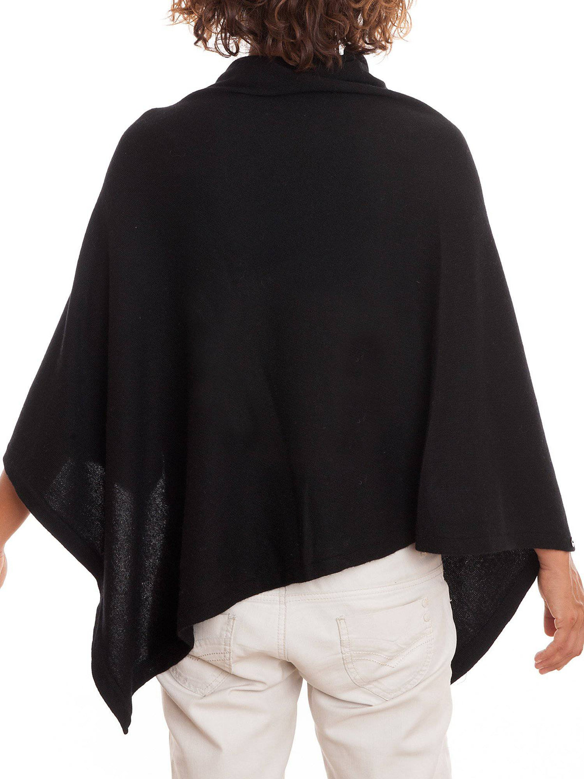 Cashmere blend poncho with buttons, colour Black, view 3 | Dalle Piane Cashmere