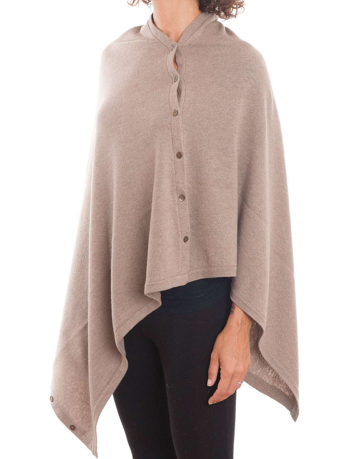 Cashmere blend poncho with buttons, colour Mink, view 2 | Dalle Piane Cashmere