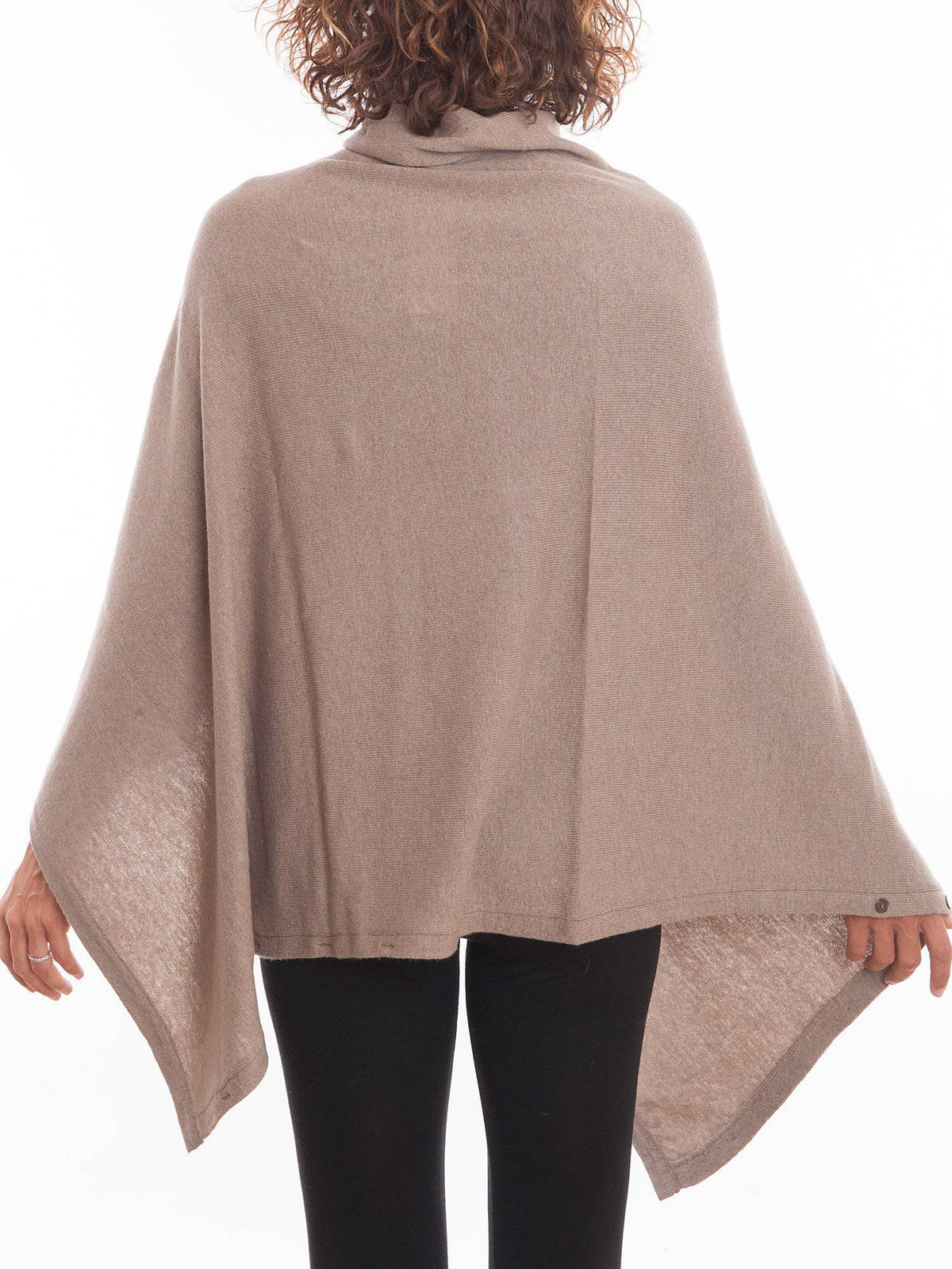 Cashmere blend poncho with buttons, colour Mink, view 3 | Dalle Piane Cashmere