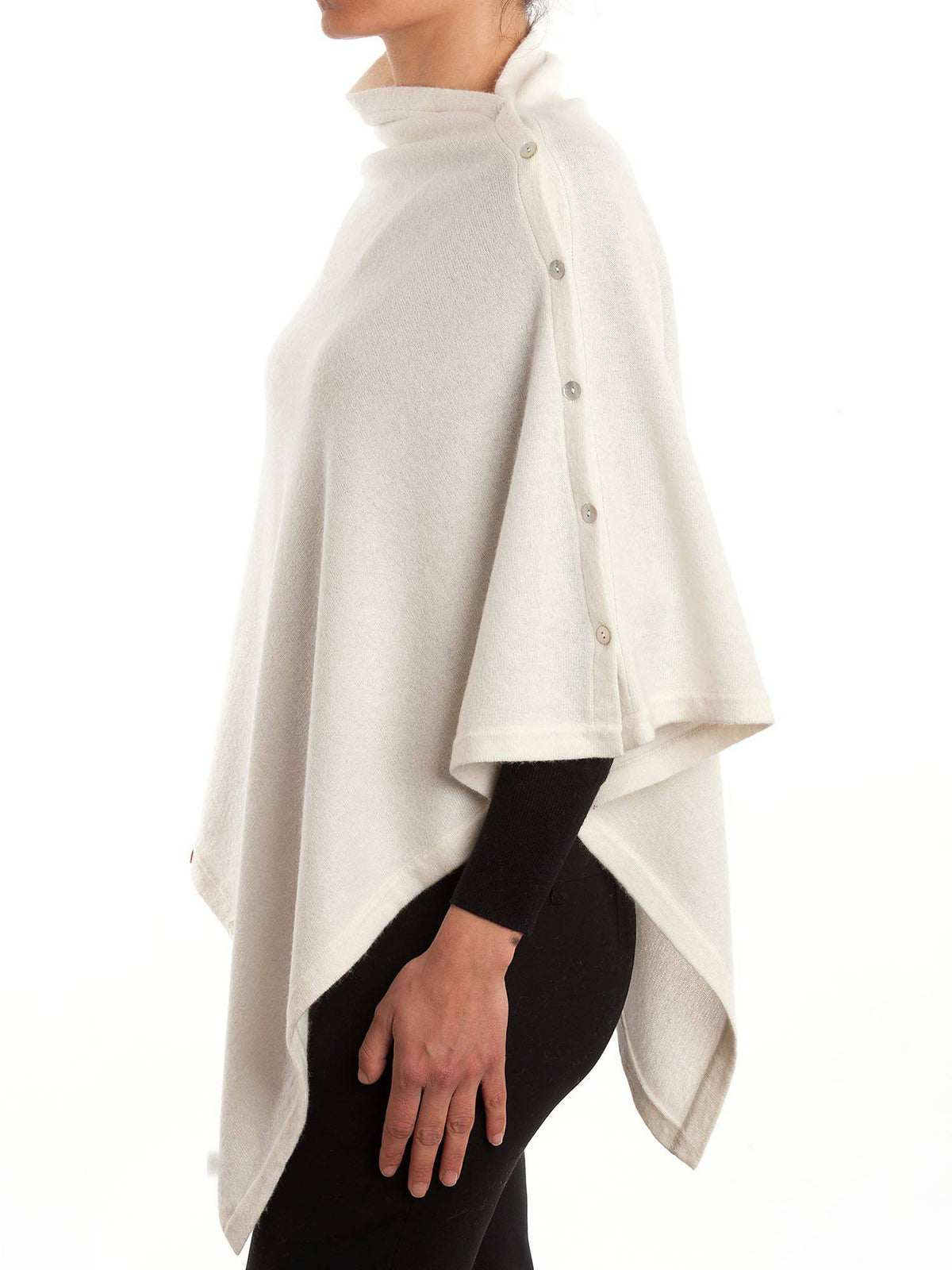 Cashmere blend poncho with buttons, colour Cream, view 2 | Dalle Piane Cashmere