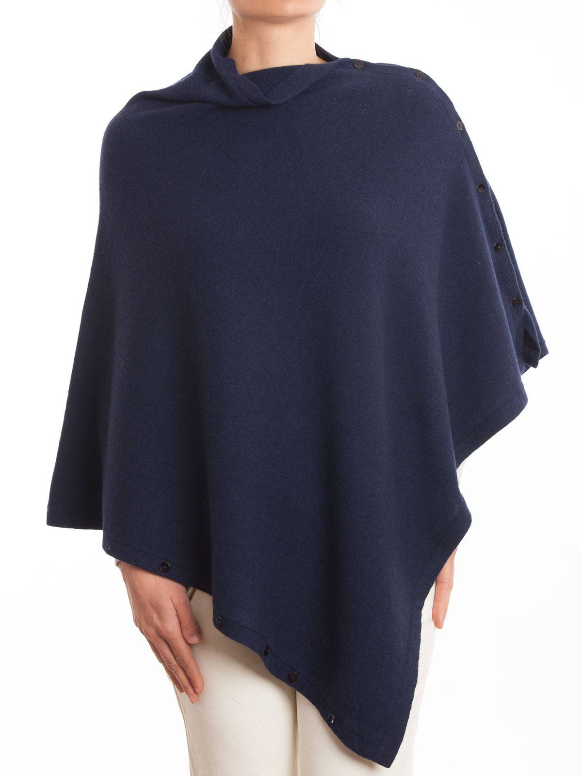 Cashmere blend poncho with buttons, colour Blue | Dalle Piane Cashmere