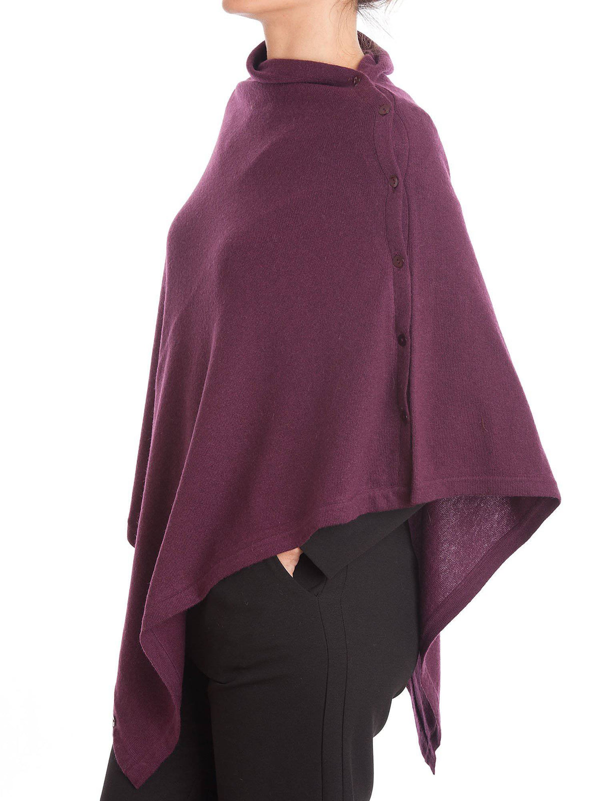 Cashmere blend poncho with buttons, colour Bordeaux, view 2 | Dalle Piane Cashmere