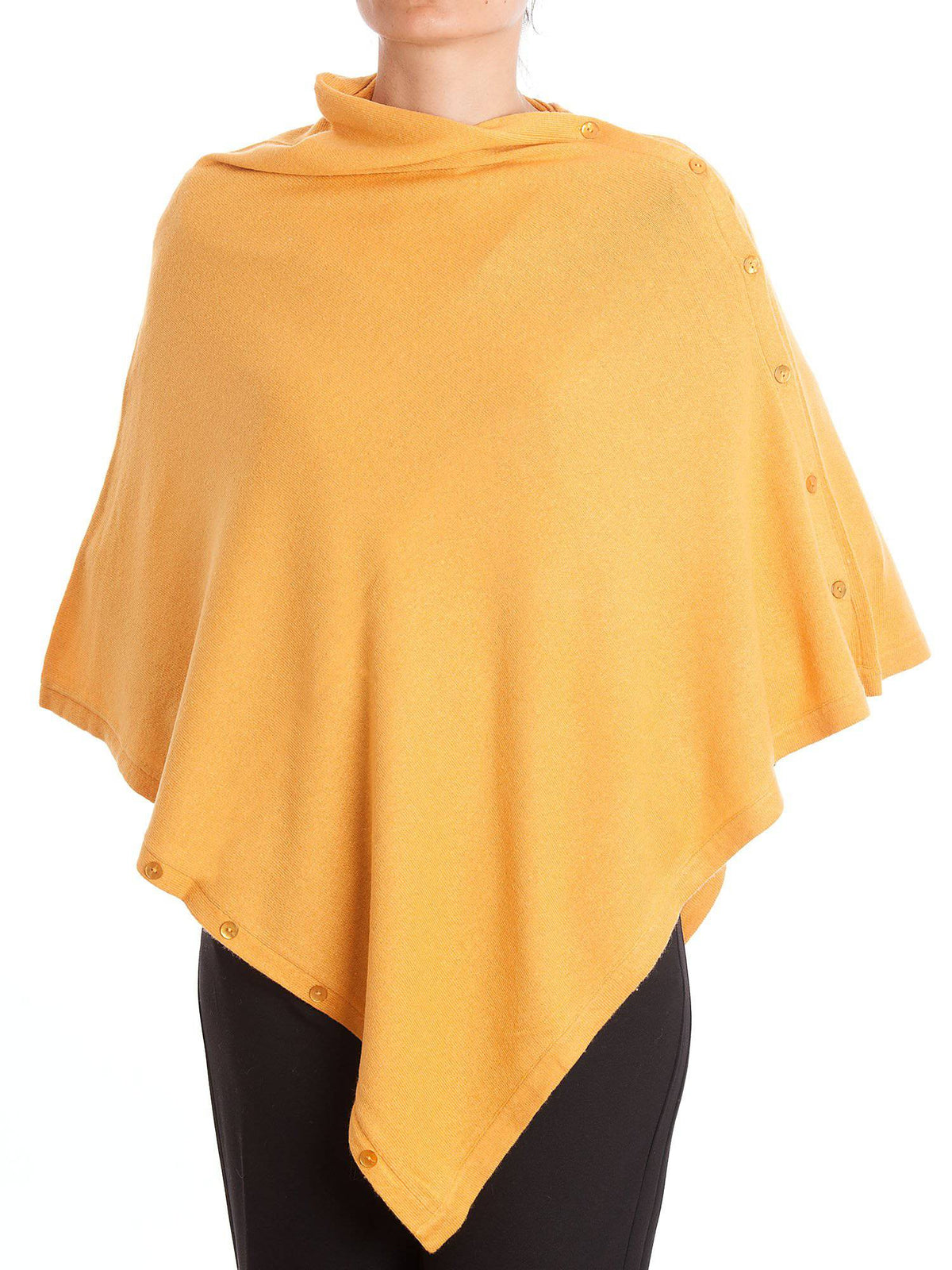 Cashmere blend poncho with buttons, colour Yellow | Dalle Piane Cashmere