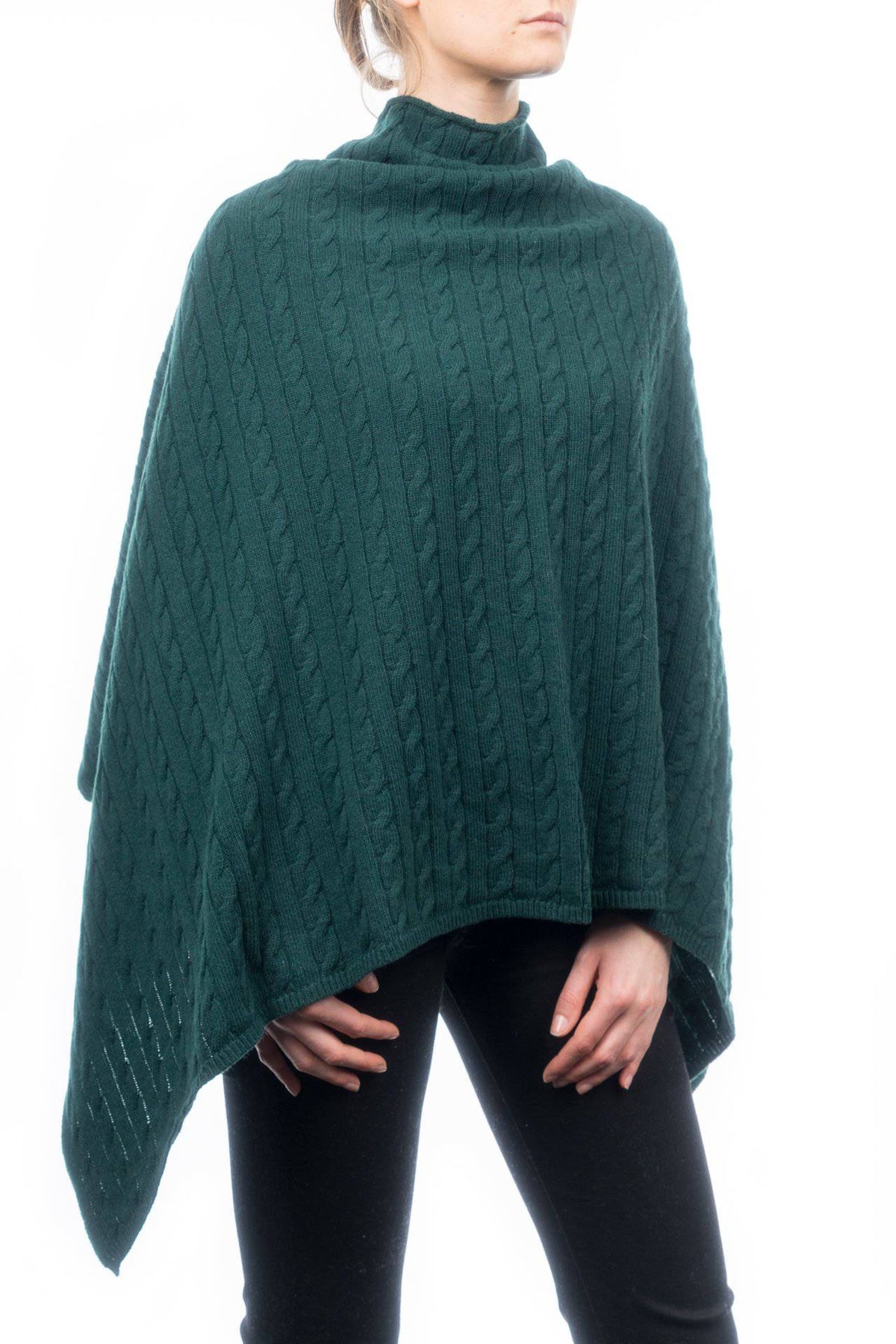 Cable-knit cashmere blend poncho, colour Green | Dalle Piane Cashmere