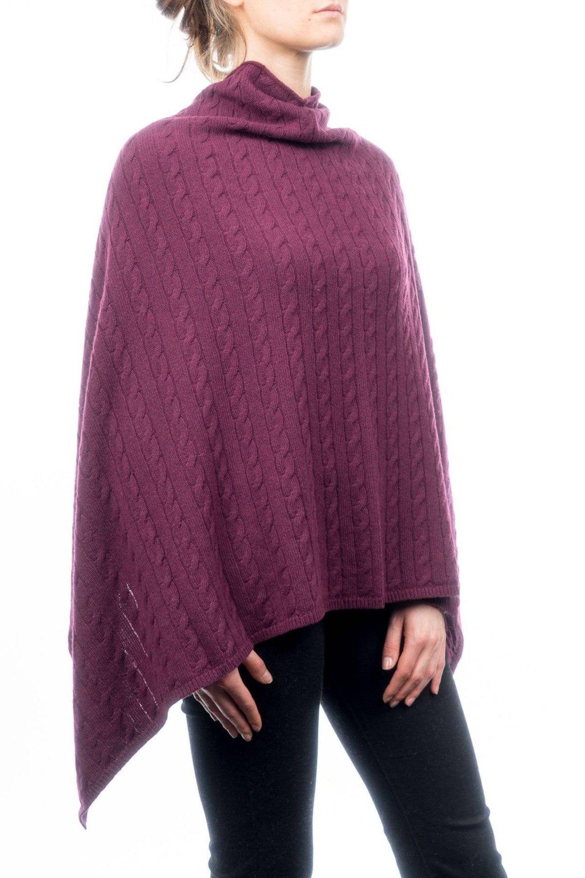 Cable-knit cashmere blend poncho, colour Bordeaux | Dalle Piane Cashmere