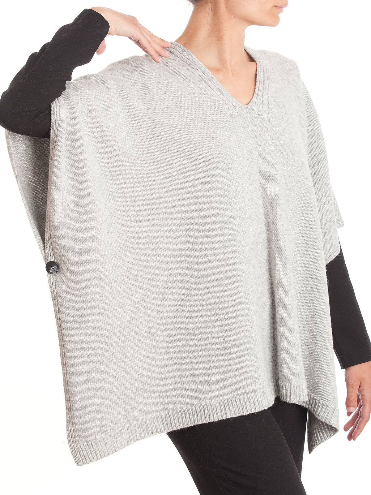 Cashmere blend cape with side buttons, colour Grey, view 2 | Dalle Piane Cashmere