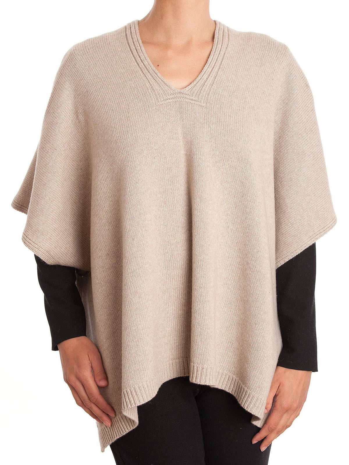 Cashmere blend cape with side buttons, colour Beige | Dalle Piane Cashmere