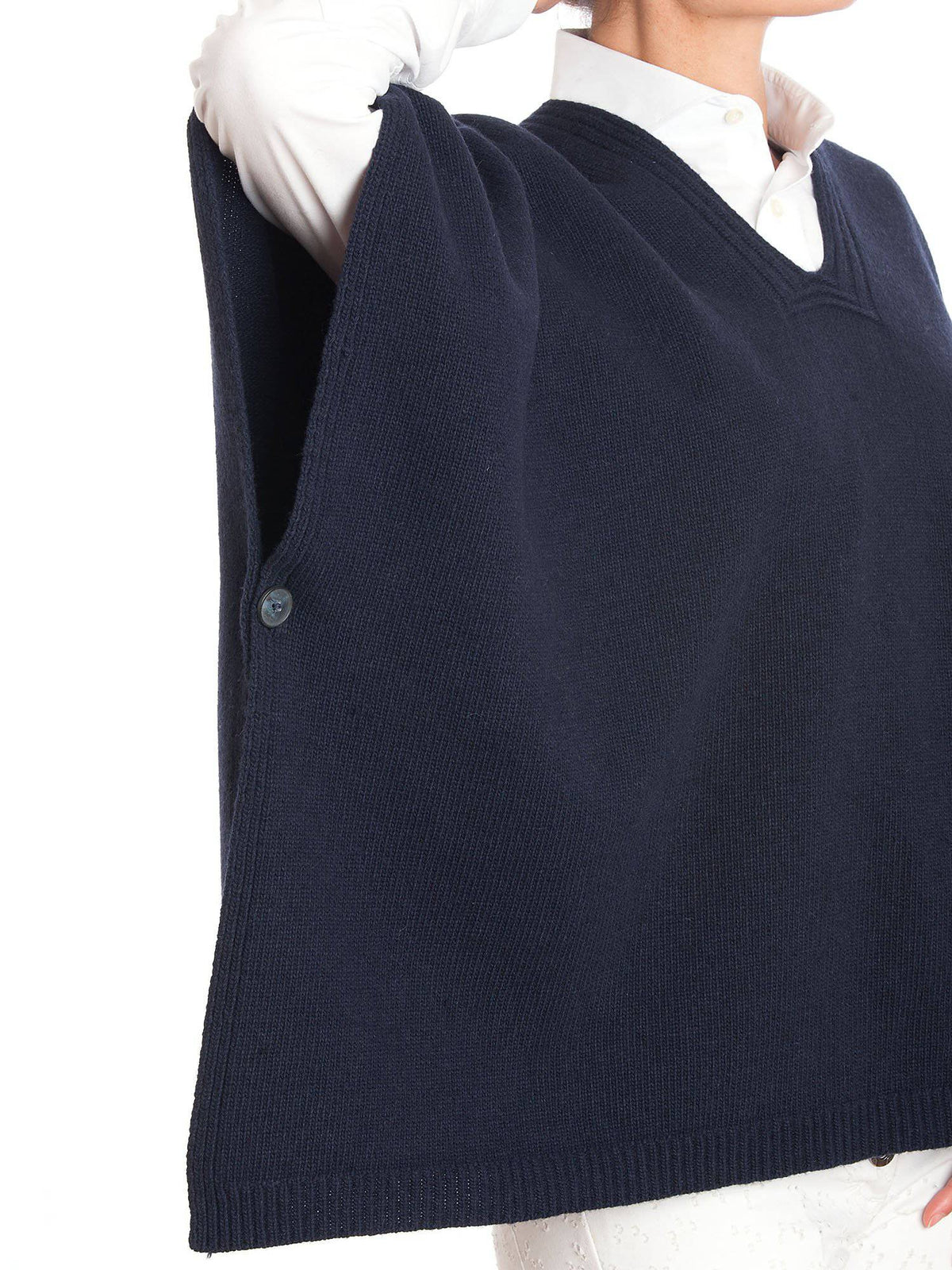 Cashmere blend cape with side buttons, colour Blue, view 2 | Dalle Piane Cashmere