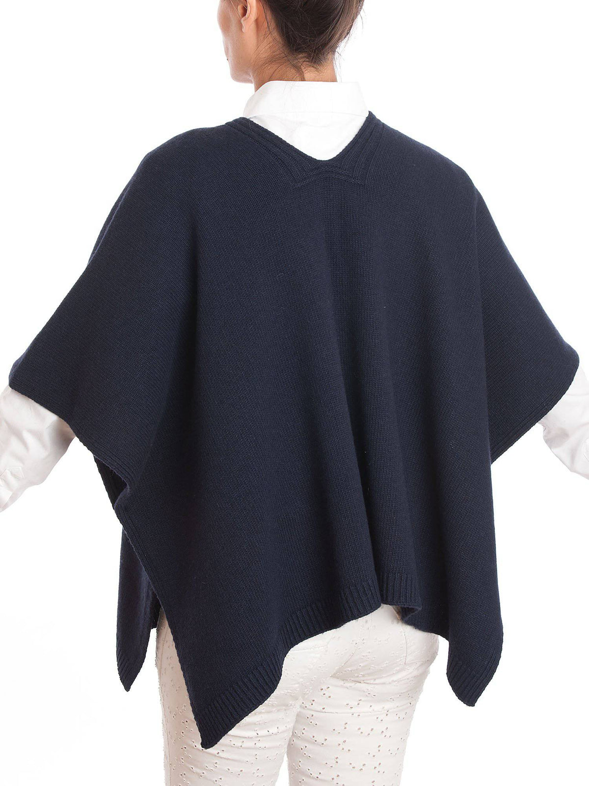 Cashmere blend cape with side buttons, colour Blue, view 5 | Dalle Piane Cashmere