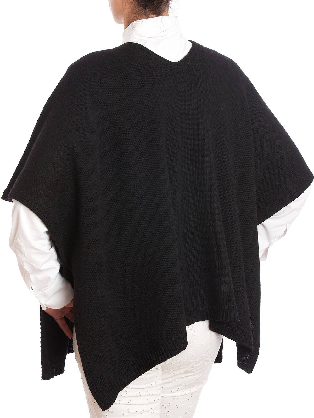 Cashmere blend cape with side buttons, colour Black, view 5 | Dalle Piane Cashmere